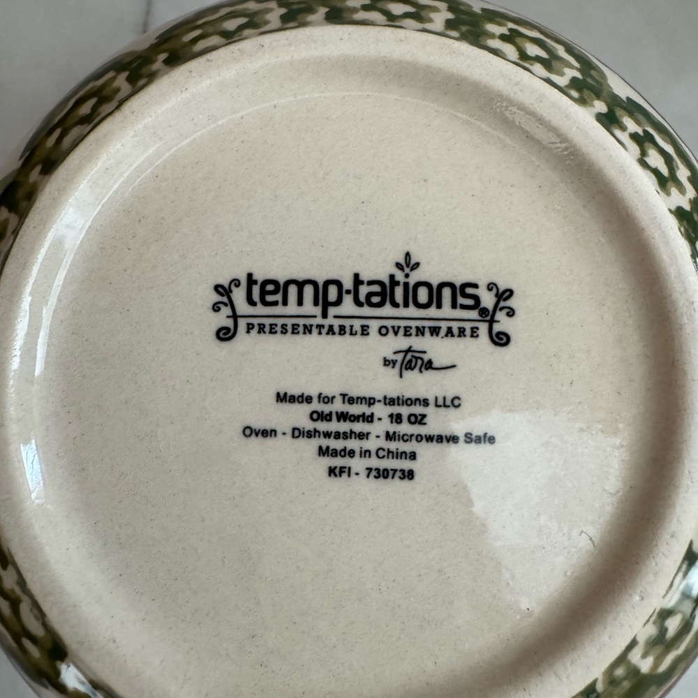 Temptations by Tara Old World Green Soup Bowls with Handle 18 oz - Picture 6 of 8
